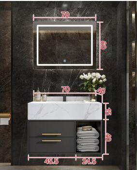 Genoa-Black Wall Mounted Bathroom vanity with Grey Quartz Top