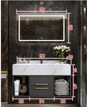 Genoa-Black Wall Mounted Bathroom vanity with Grey Quartz Top