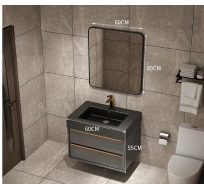 Trento-Grey Gun Wall Hung Bathroom Vanity with Black Quartz Top Set