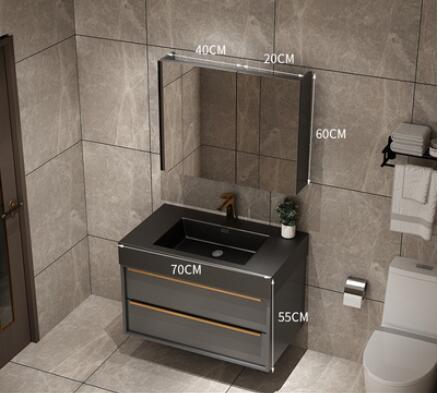 Trento-Grey Gun Wall Hung Bathroom Vanity with Black Quartz Top Set