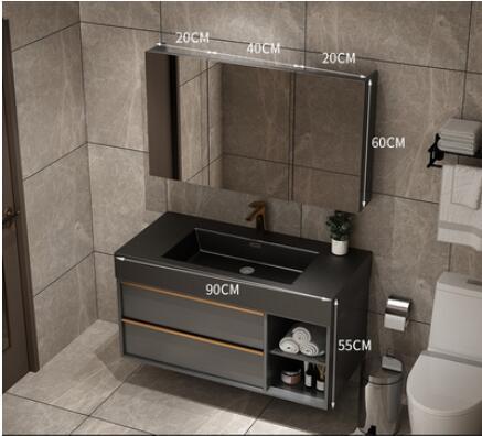 Trento-Grey Gun Wall Hung Bathroom Vanity with Black Quartz Top Set