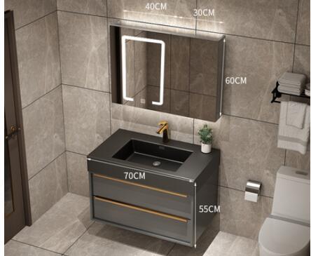 Trento-Grey Gun Wall Hung Bathroom Vanity with Black Quartz Top Set