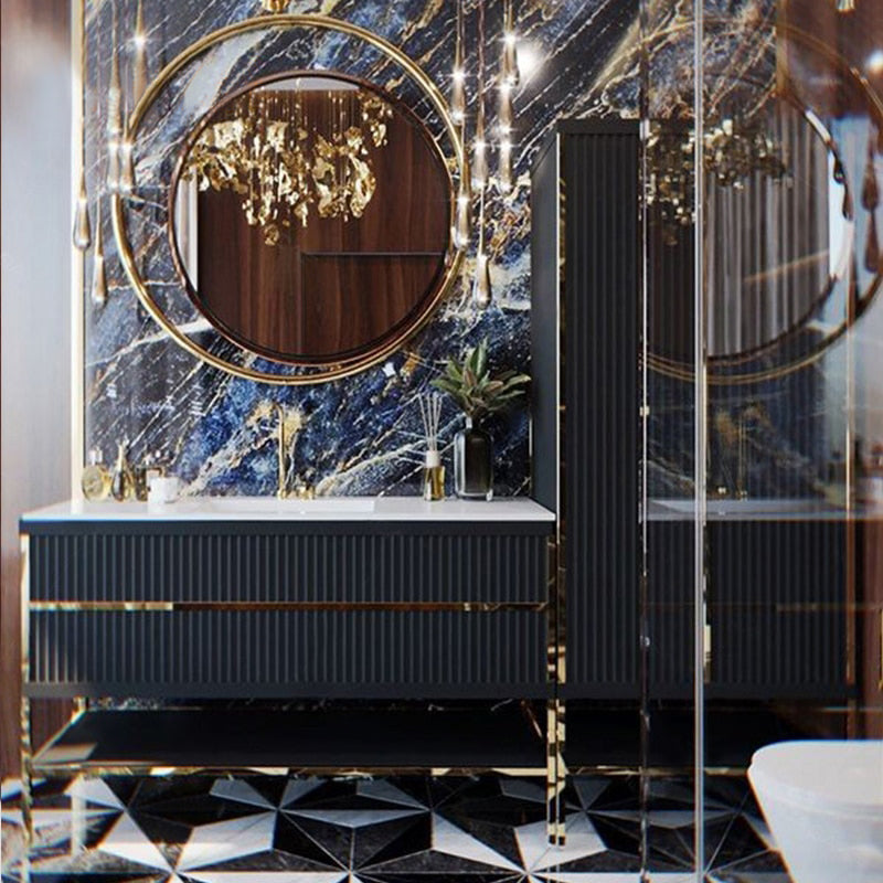 Verona-Navy Blue with Gold or Brushed Gold Trim Freestanding Bathroom Vanity Euro Design 30"