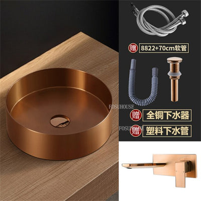 Gold-Rose Gold-Black Stainless Steel Vessel Sink Round 18 gauge
