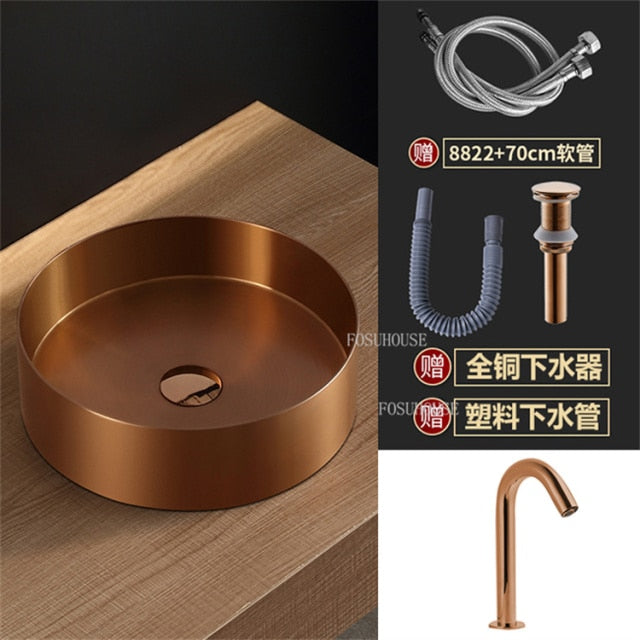 Gold-Rose Gold-Black Stainless Steel Vessel Sink Round 18 gauge