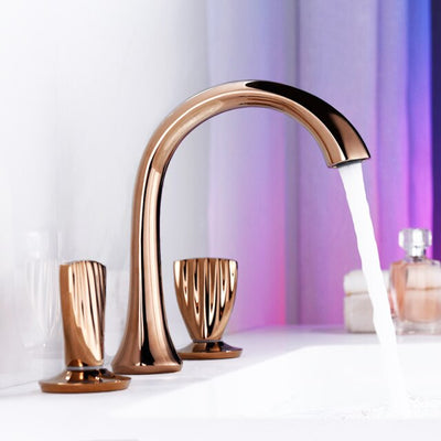 Coral-Rose Gold Polished 8" Wide Spread Bathroom Faucet