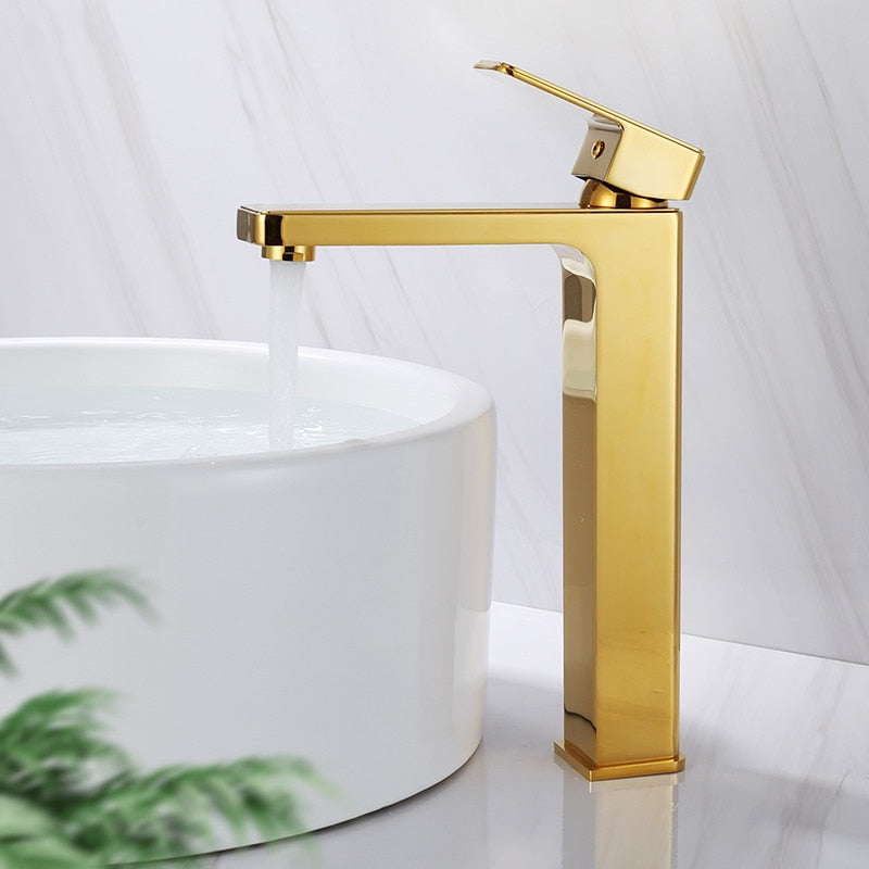 Gold polish - Gold two tone color Tall and short single hole bathroom faucet