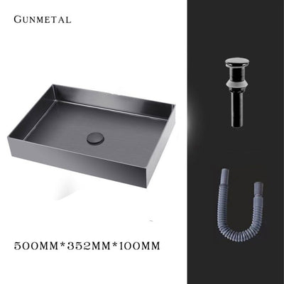 Gun Grey - Brushed Gold- Black  Rectangular Stainless Steel Sink