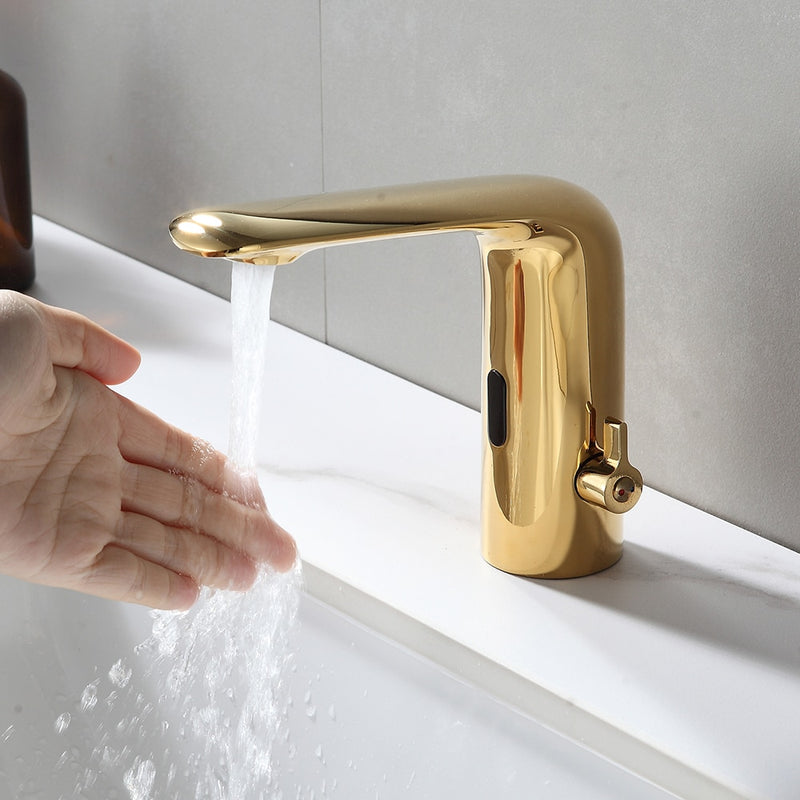 Gold Polished single hole sensor bathroom faucet