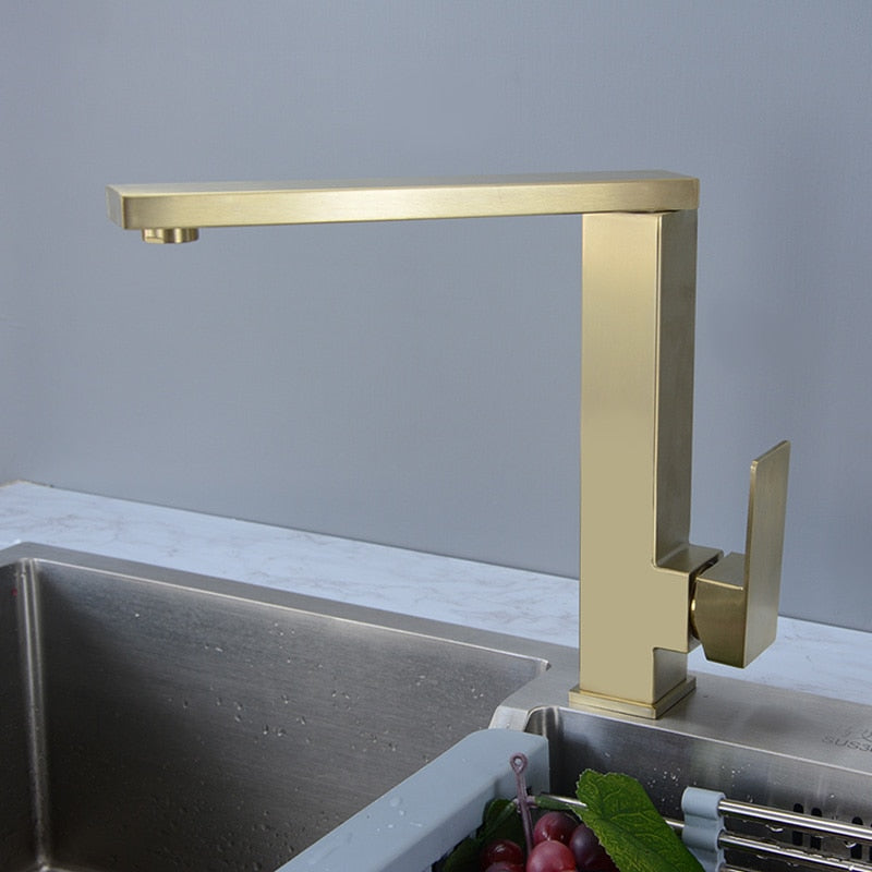 Brushed Gold Square Bar Kitchen Faucet