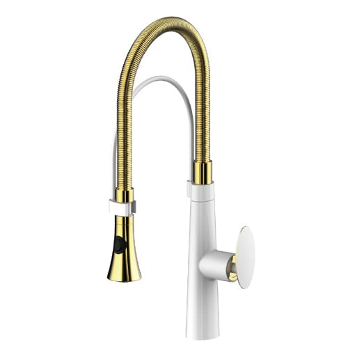 White with Gold Kitchen Island faucet with dual sprayer