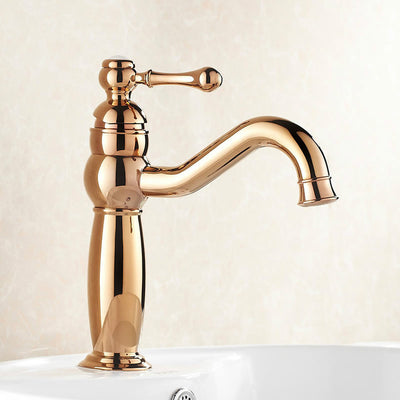 Rose Gold-Gold Polished with Porcelain Victorian single hole bathroom faucet