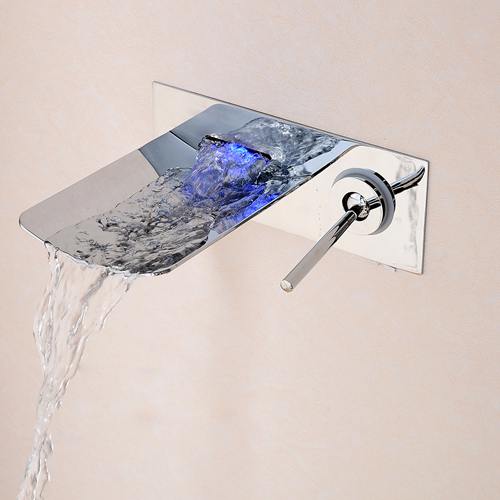 Black -Chrome LED Waterfall Wall Mounted Bathroom Lavatory Faucet