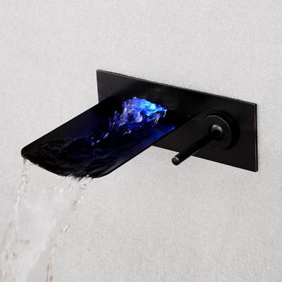 Black -Chrome LED Waterfall Wall Mounted Bathroom Lavatory Faucet