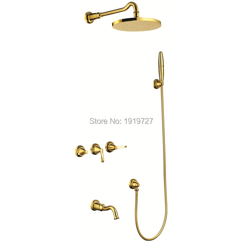 Gold polished antique victoria 3 way function shower kit