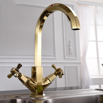 Gold Polished Cross Handle Bar Kitchen Faucet