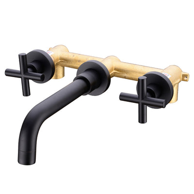 Matte Black Cross Handles Wall Mounted Tub Filler  Faucet