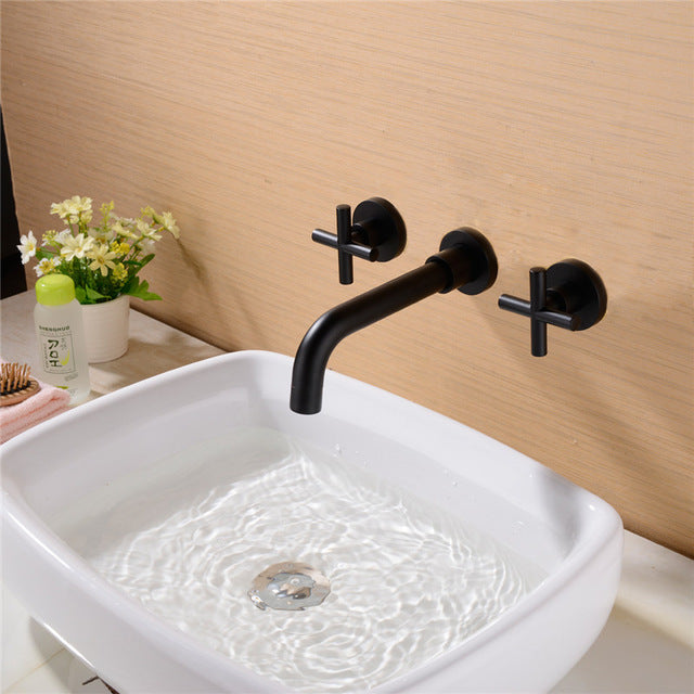 Matte Black Cross Handles Wall Mounted Tub Filler  Faucet