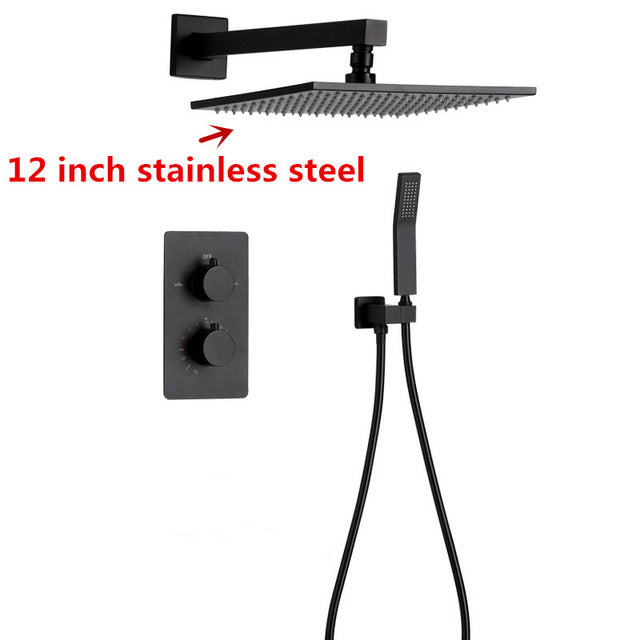 Black Thermostatic 2 Way Control Diverter Shower Kit