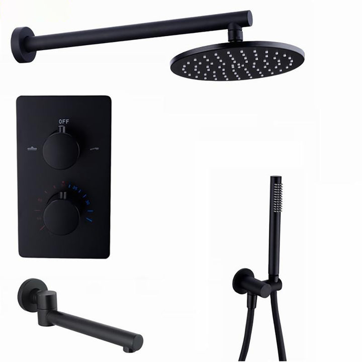 Black Thermostatic Shower Kit With 3 way  Round Rain Shower Head