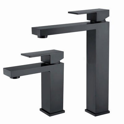 Black Square Tall Vessel and Short Lavatory Single Hole Faucet