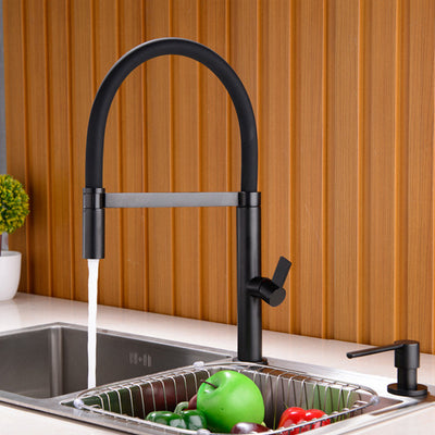 Black Tall Kitchen Island Goose Neck Dual Mode Pull Out Faucet