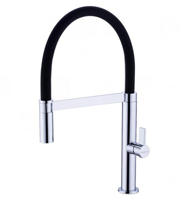 Black Tall Kitchen Island Goose Neck Dual Mode Pull Out Faucet