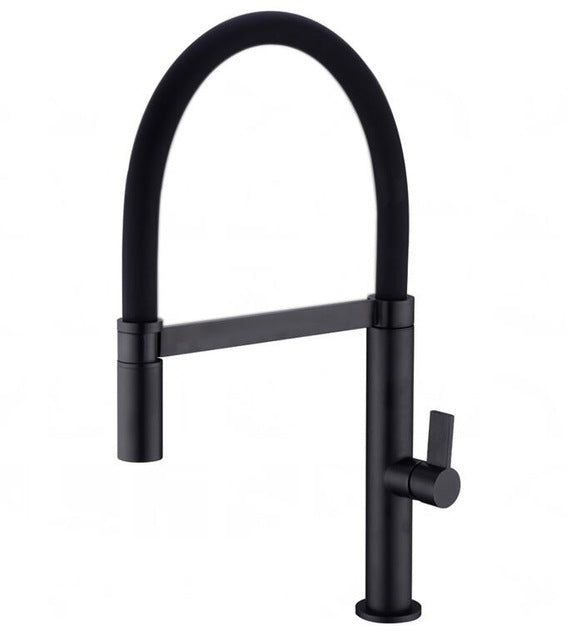 Black Tall Kitchen Island Goose Neck Dual Mode Pull Out Faucet
