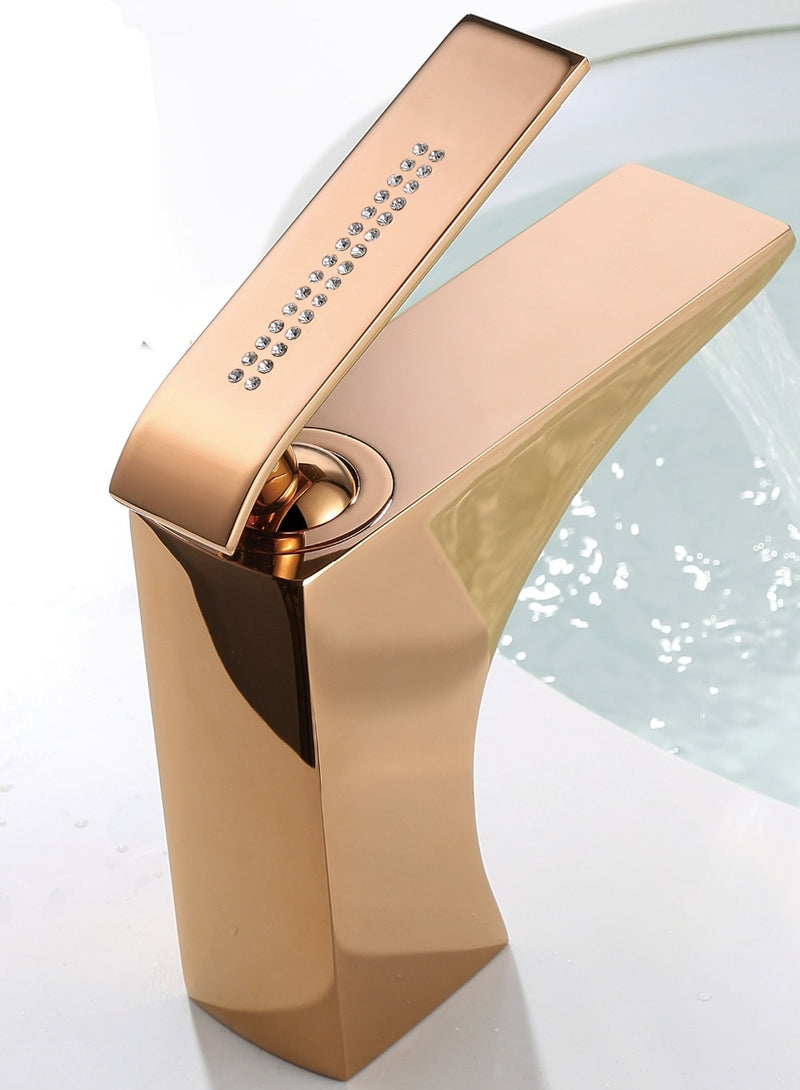 Rose gold polished with crystal single hole bathroom faucet