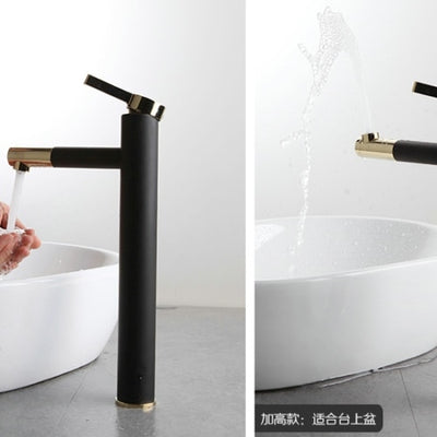 Black+gold Two Tone Color Tall and Short Vessel Single Hole Faucet