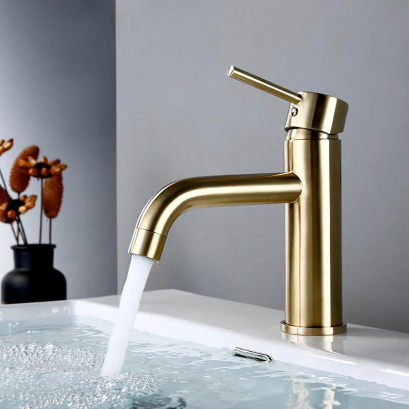 Brushed Gold round single hole bathroom faucet