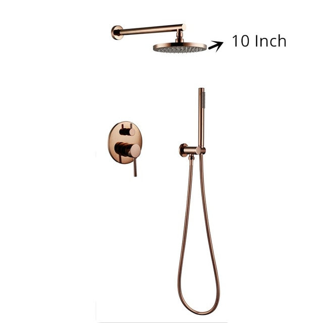 Rose Gold Brushed Round 8 to 12 inches Rain Head-2 Way Diverter Shower Kit