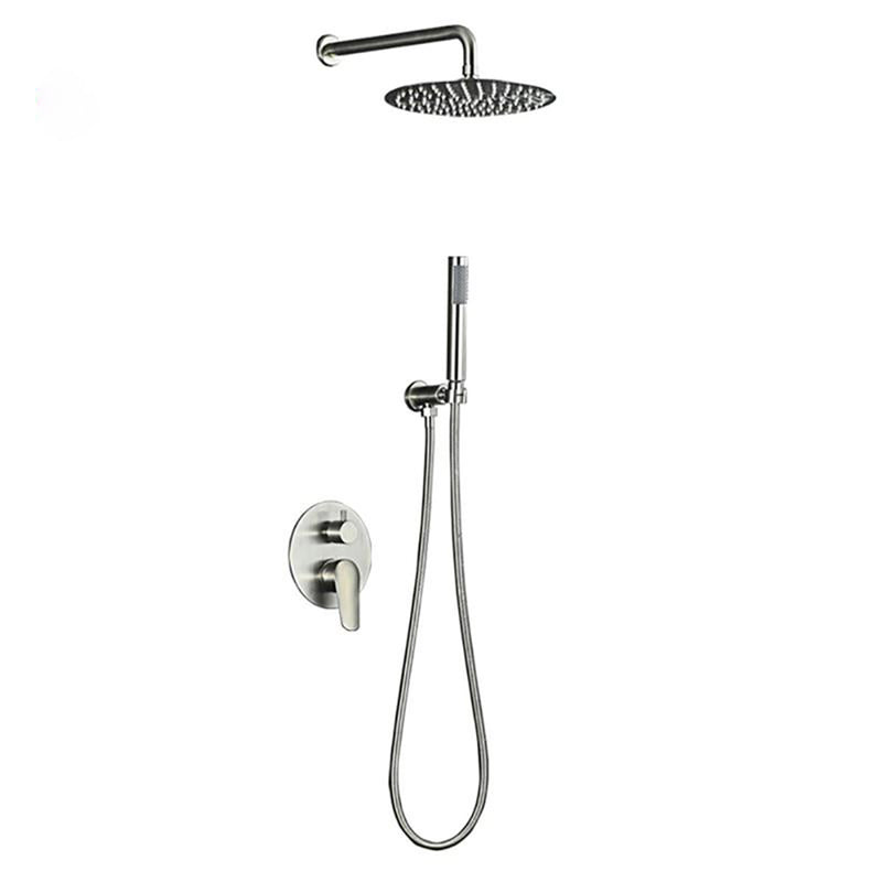 Brushed Nickel Round Rain Head 2 Way Diverter Pressure Balance Shower Set