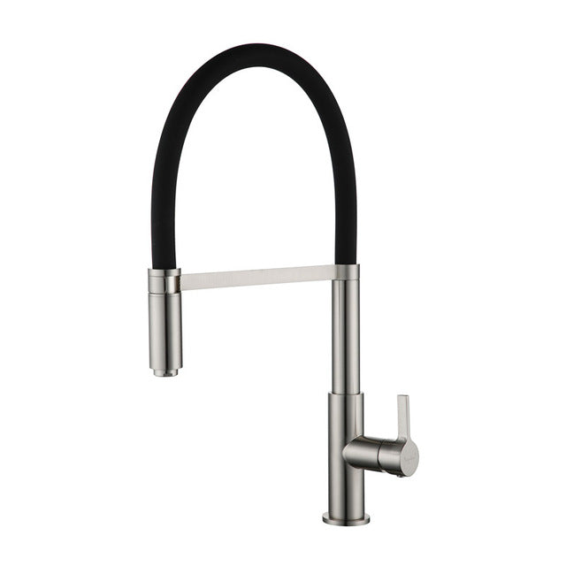 Black Euro Design Kitchen Faucet With Rubber Goose Neck Pull Out