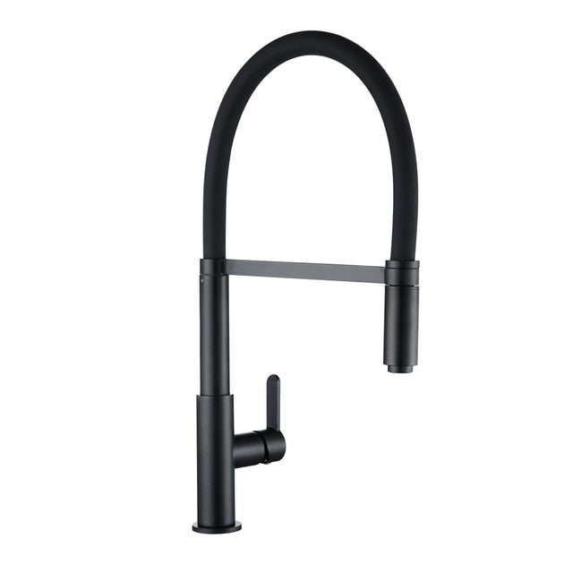 Black Euro Design Kitchen Faucet With Rubber Goose Neck Pull Out