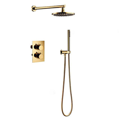 Gold Polished - Round Thermostatic 2 Way Diverter Shower Kit With Option  8-10-12--16 inch Rain Head